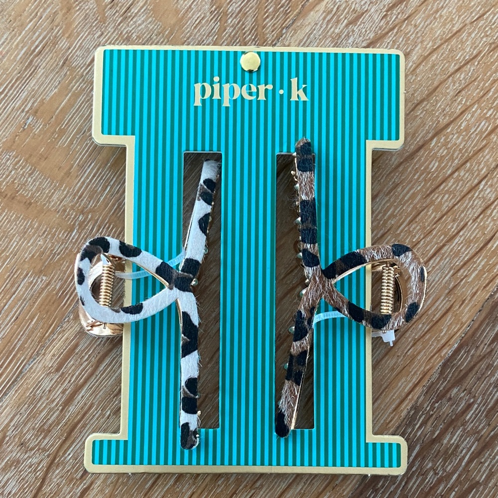 Piper K Leopard Print Bow Hair Clips in Brown and Black